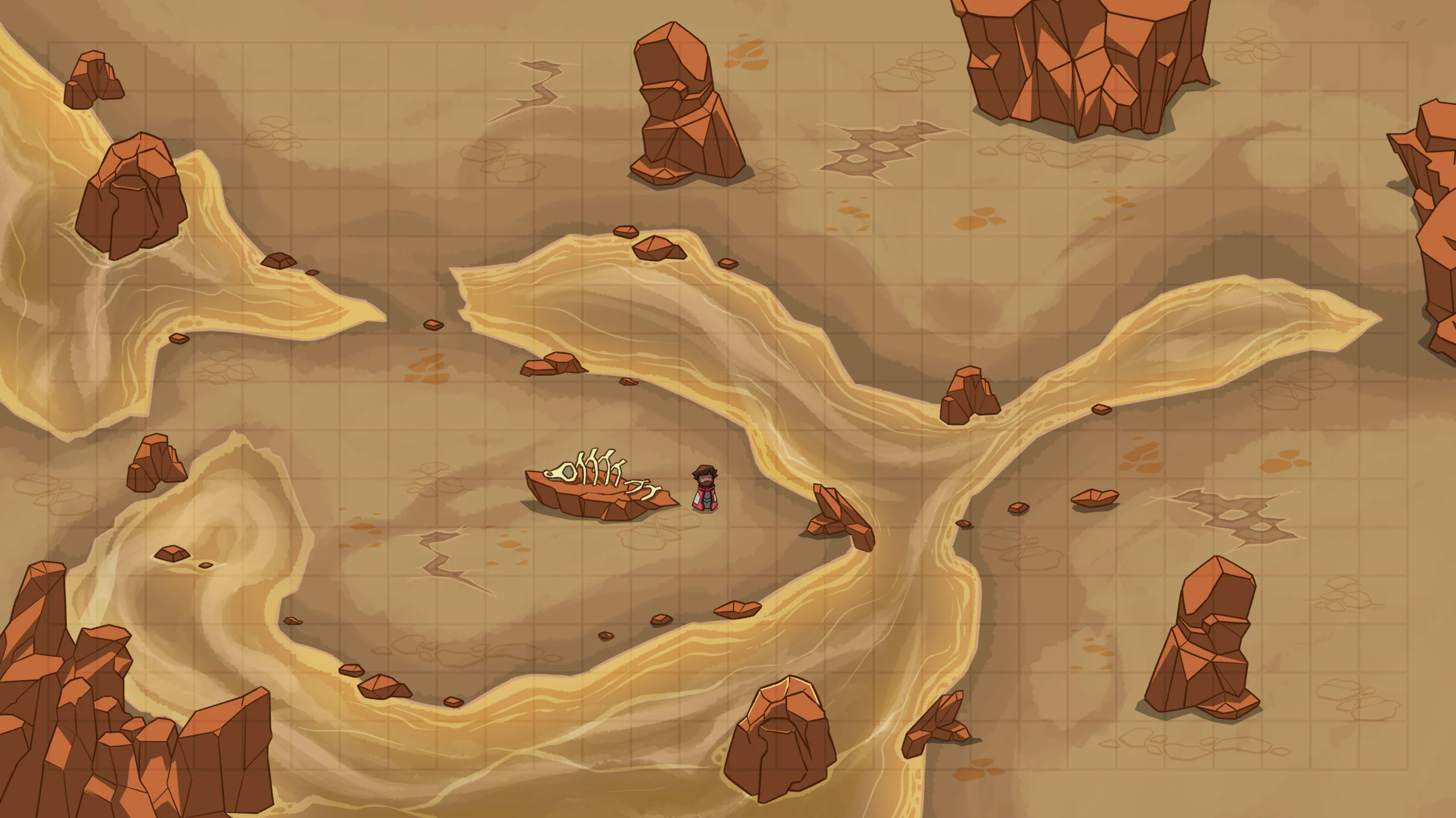 Desert island with dry riverbeds