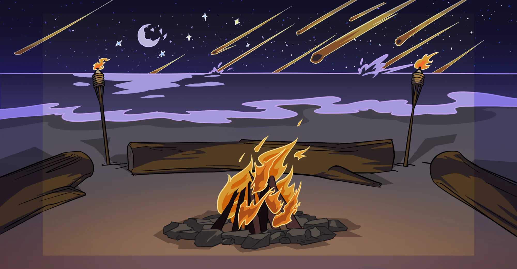 Campfire under a meteor shower