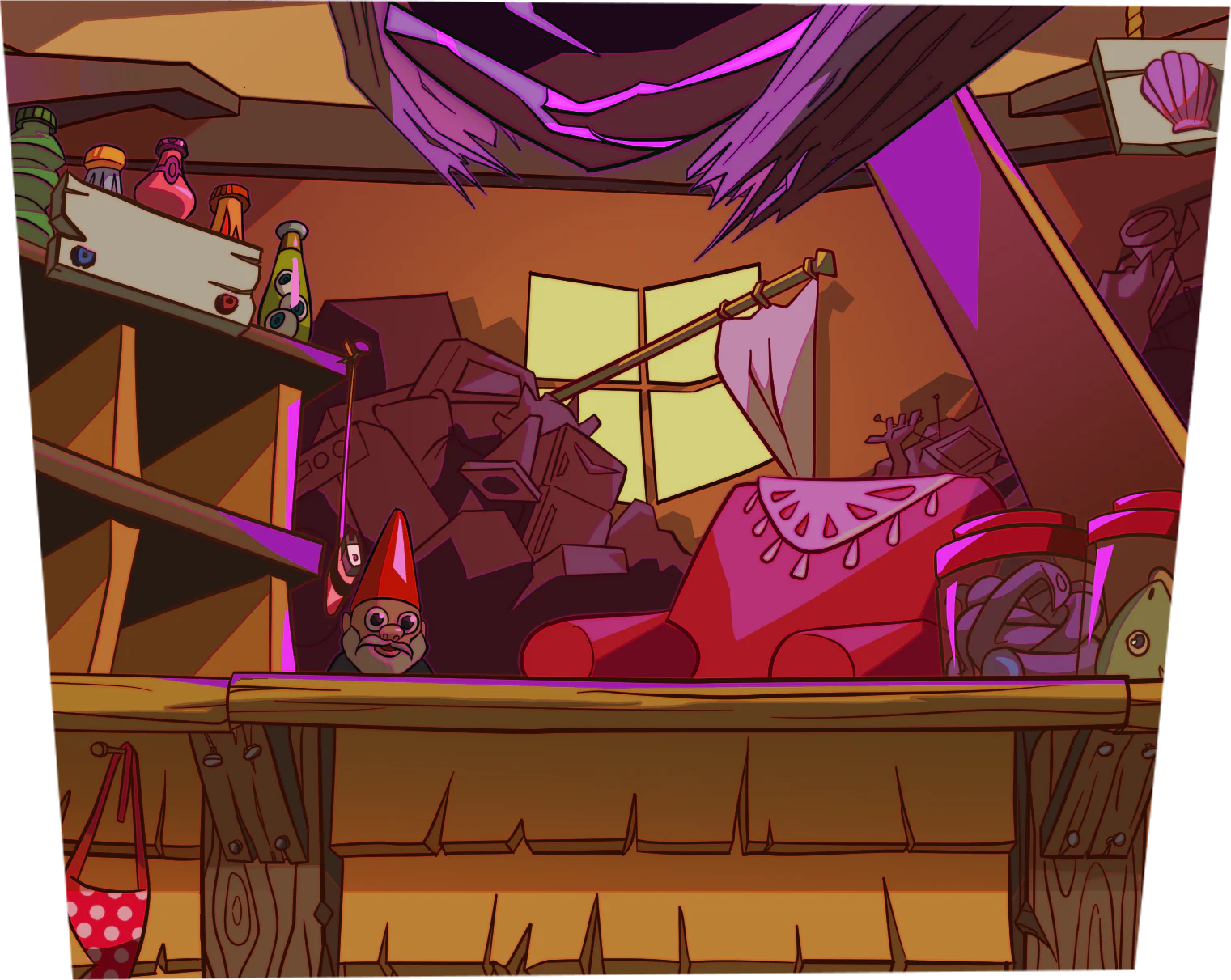 Cluttered shop counter