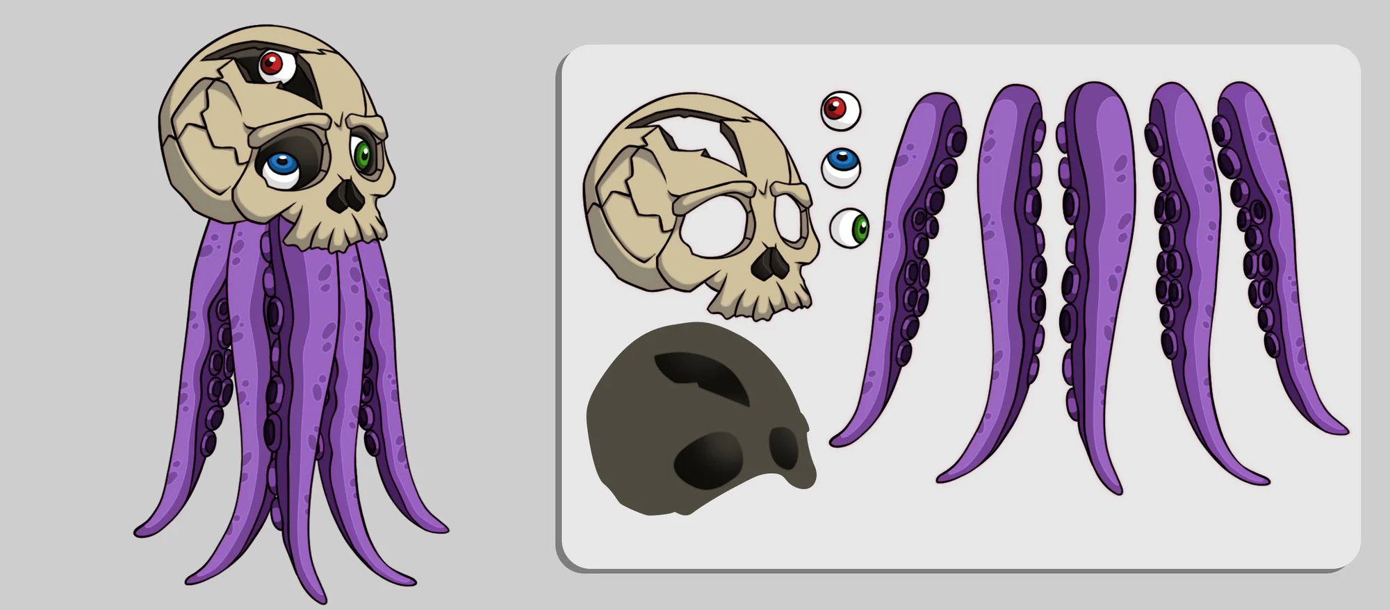 Skulldweller assembled beside its separated parts